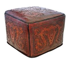 Hand-Tooled Leather Ottoman