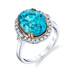 Natural Blue Zircon & Diamond Ring
