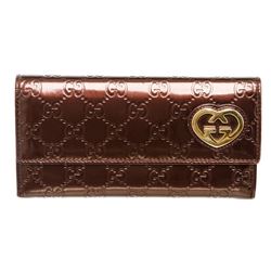 Gucci Metallic Burgundy Patent Leather Interlocking GG Heart Long Wallet