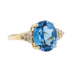 5.75 ctw Blue Topaz and Diamond Ring - 14KT Yellow Gold