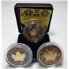 Image 1 : 2017 Coloured and Guilded Silver Maple Leaf - Lot of 3