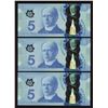 Image 1 : 2013 Bank of Canada $5 - Lot of 3 Consecutive Notes