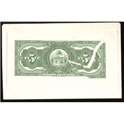 Merchants Bank of Canada, $5 1917 back proof.