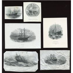 Die Proof Vignettes:  six different ship vignettes