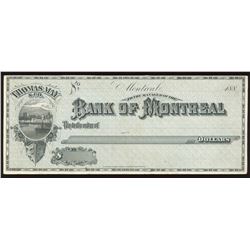 Bank of Montreal, Proof Cheque, 188_,