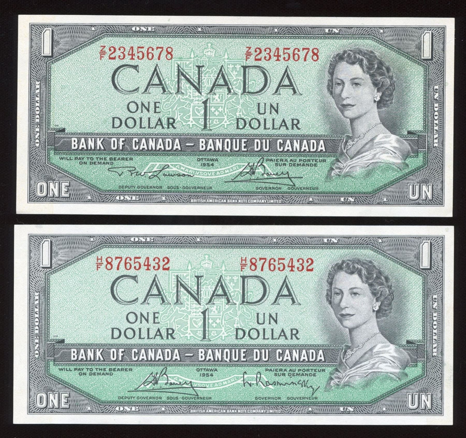 1954 Bank of Canada $1 - Ascending & Descending Ladder Notes