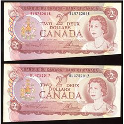 1974 Bank of Canada $2  - Cut Out of Register Pair