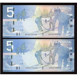 Matching Number Bank of Canada $5, 2006 Matched Number Radar Set