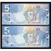 Image 1 : Matching Number Bank of Canada $5, 2006 Matched Number Radar Set