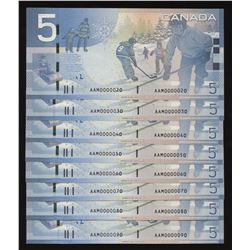 2006 Bank of Canada $5 - Low Serial Numbered Group of 8 Notes