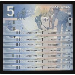 2006 Bank of Canada $5 - Low Serial Numbered Group of 7 Notes