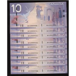 2005 Bank of Canada $10 - Near Solids Group of 9 Notes