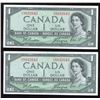 Image 1 : Bank of Canada $1, 1954 - Devil's Face - Lot of 2 Consecutives