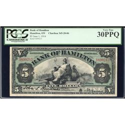 Bank of Hamilton $5, 1914