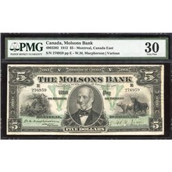 The Molsons Bank $5, 1912