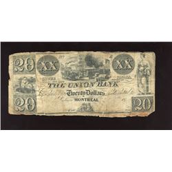 The Union Bank; Lower Canada $20, 18xx