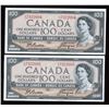 Image 1 : Bank of Canada $100, 1954 - Lot of 2 Consecutive Serial #'s