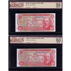 Bank of Canada $50, 1975 - Lot of 2 Graded Notes