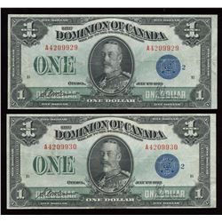 Dominion of Canada $1, 1923 Consecutive Pair