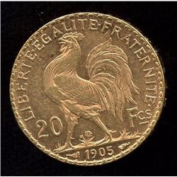 France 20 Francs Gold Coin, 1905