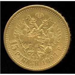 Russia 15 Rouble Gold Coin, 1897