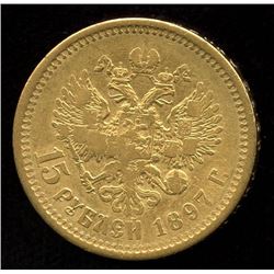 Russia 15 Rouble Gold Coin, 1897