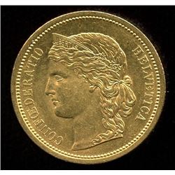 Switzerland 20 Francs Gold Coin, 1883