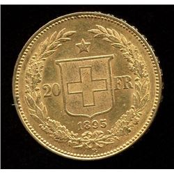 Switzerland 20 Francs Gold Coin, 1895B