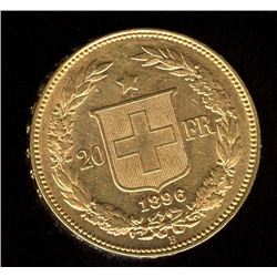 Switzerland 20 Francs Gold Coin, 1896B