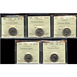 Victoria North Collection of 5 ICCS Graded Five Cents