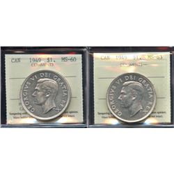 1949 Silver Dollar - Lot of 2 ICCS Graded Coins