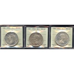 1951, 1952, 1954 Silver Dollars - Lot of 3 ICCS Graded Coins