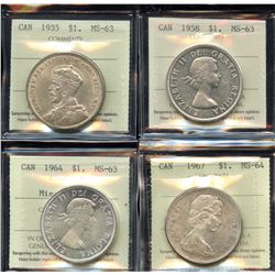 1935, 1958, 1964, 1967 ICCS Graded Silver Dollars