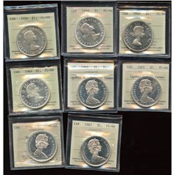 Proof Like Lot of 8 ICCS Graded Silver Dollars