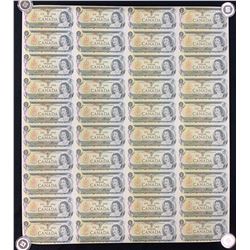 Bank of Canada $1, 1973 - Uncut Sheet of 40 Notes