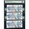 Image 1 : Bank of Canada $5, 1986 - Lot of 3 Consecutives Transitional Prefix's