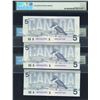 Image 2 : Bank of Canada $5, 1986 - Lot of 3 Consecutives Transitional Prefix's