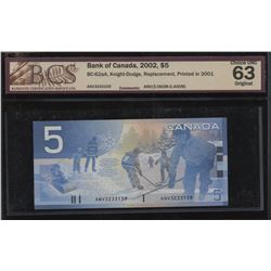 Bank of Canada $5, 2002 - Replacement Note