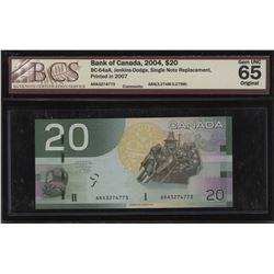 Bank of Canada $20, 2004 - Single Note Replacement