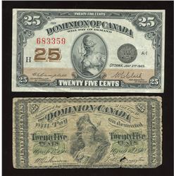 Dominion of Canada Twenty-Five Cents Banknotes, 1870 & 1923