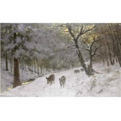 Olgyay, Ferenc     Jászberény, 1872 - Budapest, 1939     Wintry Wood with Wild Boars     