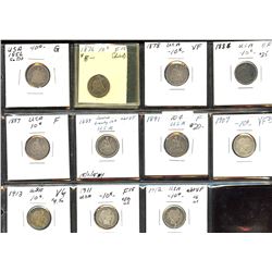 Lot of 11 USA dimes, 1856 to 1912