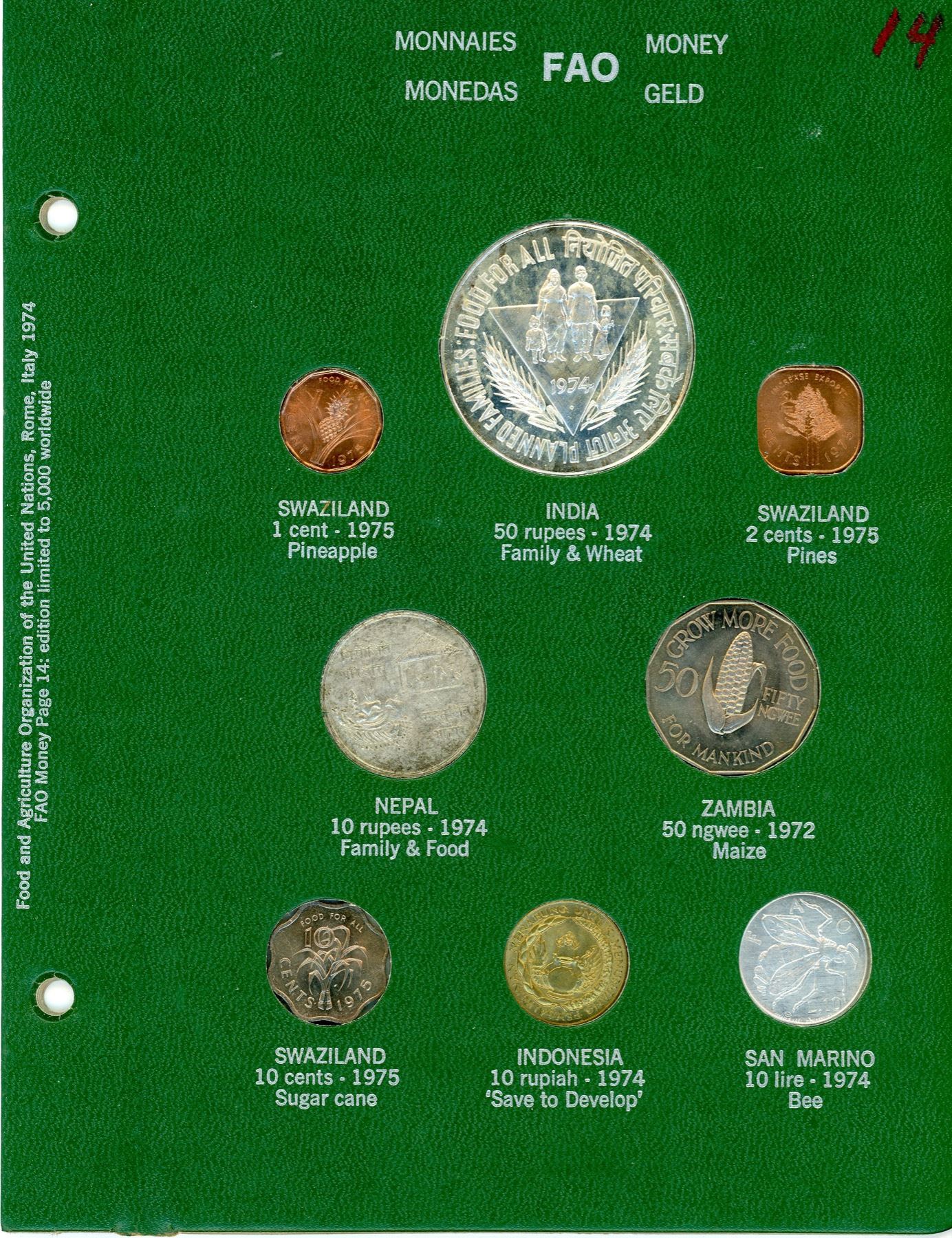 1974 Complete GREEN FAO Coin World Album As Issued Food & Agriculture