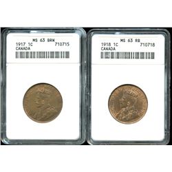 1917 & 1918 One Cent - Lot of 2 ANACS Graded