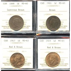 Lot of 4 ICCS Graded Large Cents