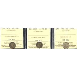 Five Cents - Lot of 3 ICCS Graded Silver Coins