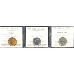 Lot of 3 ICCS Graded Five Cents