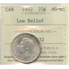 Image 2 : 1952 Twenty-Five Cents - Low Relief