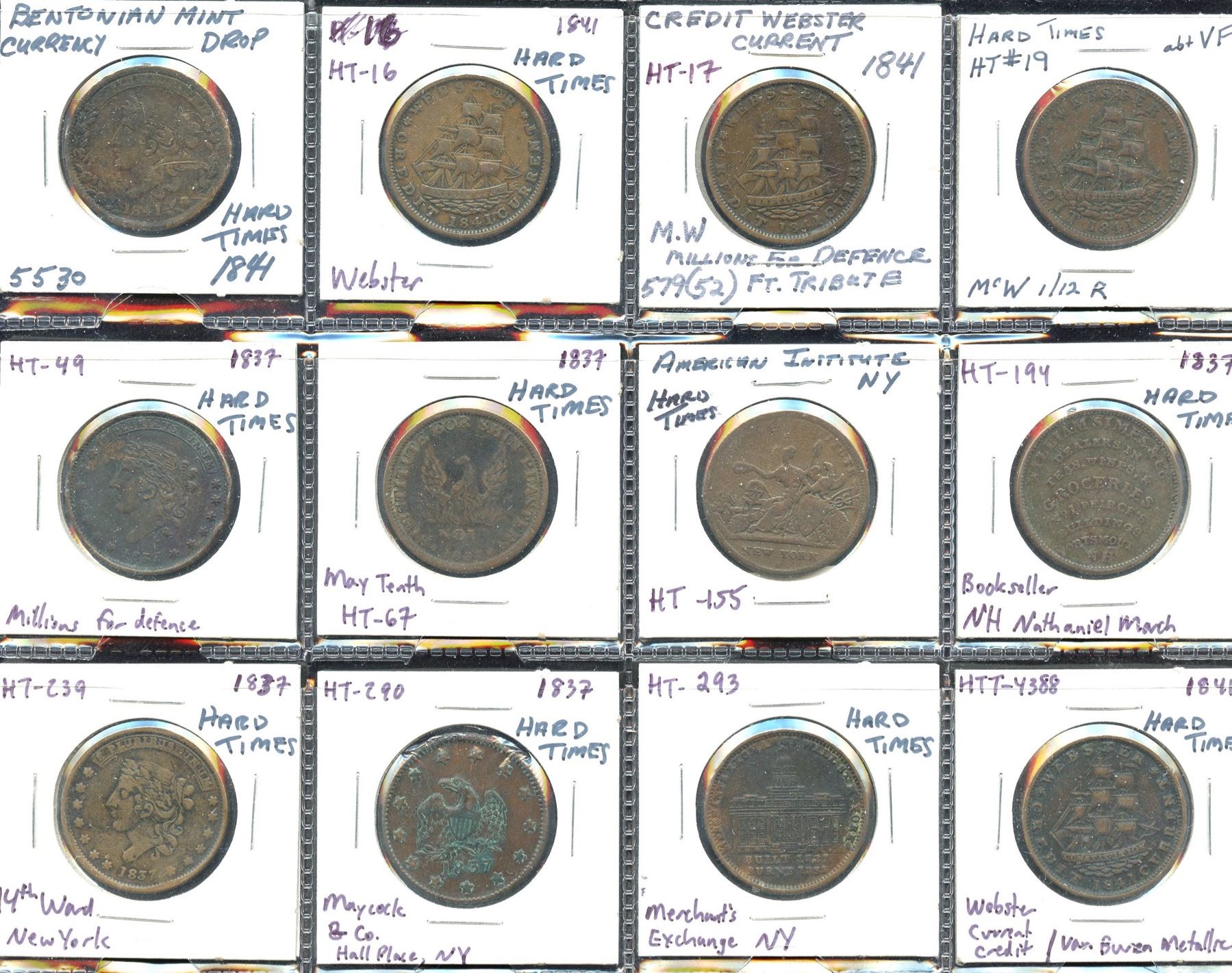 Lot of 12 US "Hard Times" tokens