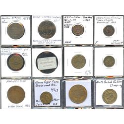 Lot of 12 US and Canadian 1800s "good for" and advertising tokens